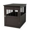 Wood Dog Crate Furniture, End Table Designed Dog Kennel with Side Slats, Brown